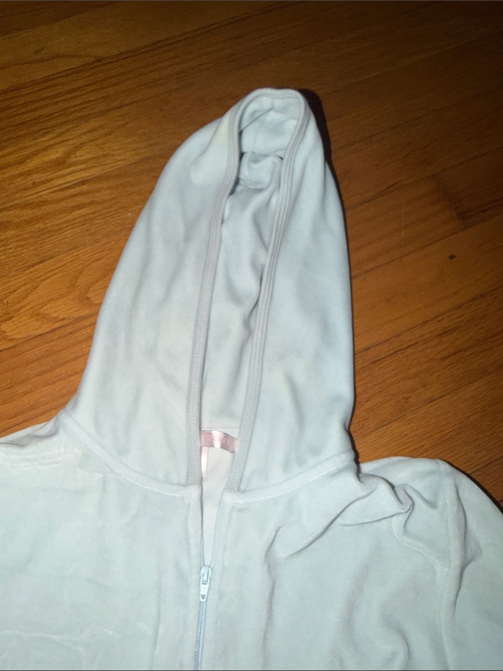 Women’s Light Blue Zip-Up Hoodie Victorias Secret XS stained around waistband - Picture 4 of 5